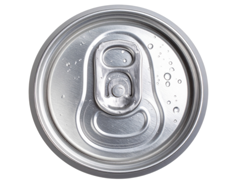 Top View of an Open Soft Drink Can with Pull Tab and Bubbles, Transparent Background