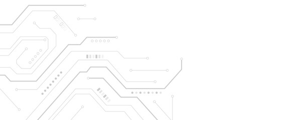 Abstract modern technology futuristic circuit board background. Electronic motherboard with a network of black lines and dots on a white and transparent background.