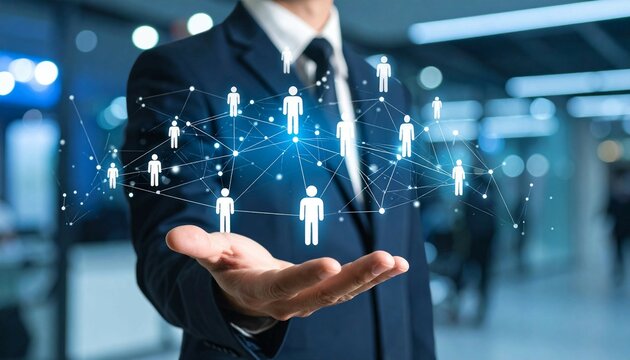 Businessman hand hold customer retention network and acquiring new customers and partnership