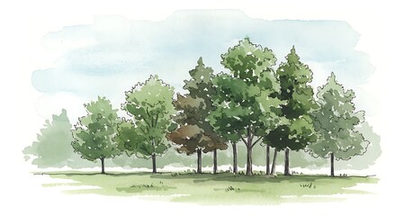Watercolor forest illustration landscape