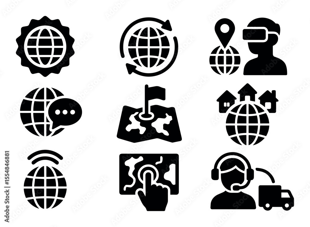 Poster user interface solid icon set. touch, click symbols in solid style for ui