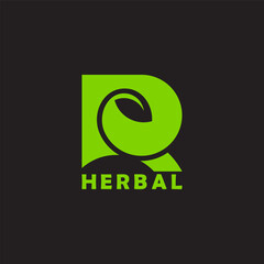 letter r green leaf loop herbal symbol logo vector
