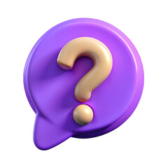 3D Purple Speech Bubble with Question Mark – Help & Inquiry Icon on Pure White Background

