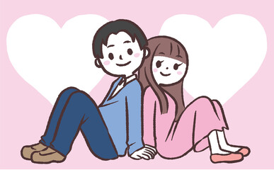 	ピンクの背景に座る男女とハートの文字スペース