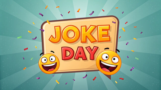 Happy joke day celebration with smiling emoji faces and confetti