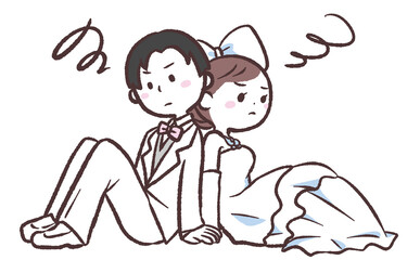 	座り込む結婚するモヤモヤ男女イラスト