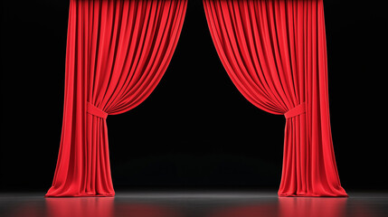 Dramatic stage performance theatrical venue image of red curtains indoor setting front view art and culture