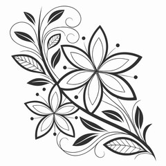Elegant Black and White Floral Design, Ornate Flower Illustration, Vintage Style Line Art, Decorative Botanical Print, Swirling Leaves