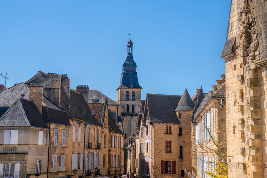 Historic French architecture in the town square Sarlat la Caneda the Dordogne France a view above street level