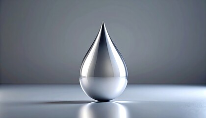 Fototapeta premium A Single Polished Metal Drop Reflecting Light on a Gray Surface A Stunning Abstract Image