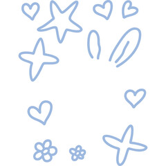 Blue Bunny Stars Hearts Flowers Outline Design