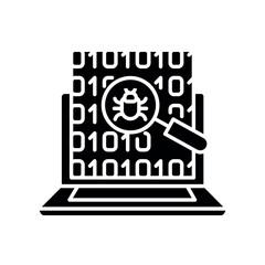 bug detection black flat icon for digital and print projects.