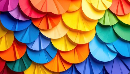 Fototapeta premium Vibrant Rainbow Colored Paper Fan Pattern Background Texture Image for Design Projects