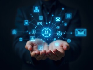 Ai communication assistant with holographic icons 
