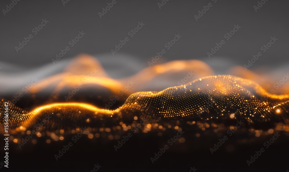 Poster golden abstract sparkling particles flow