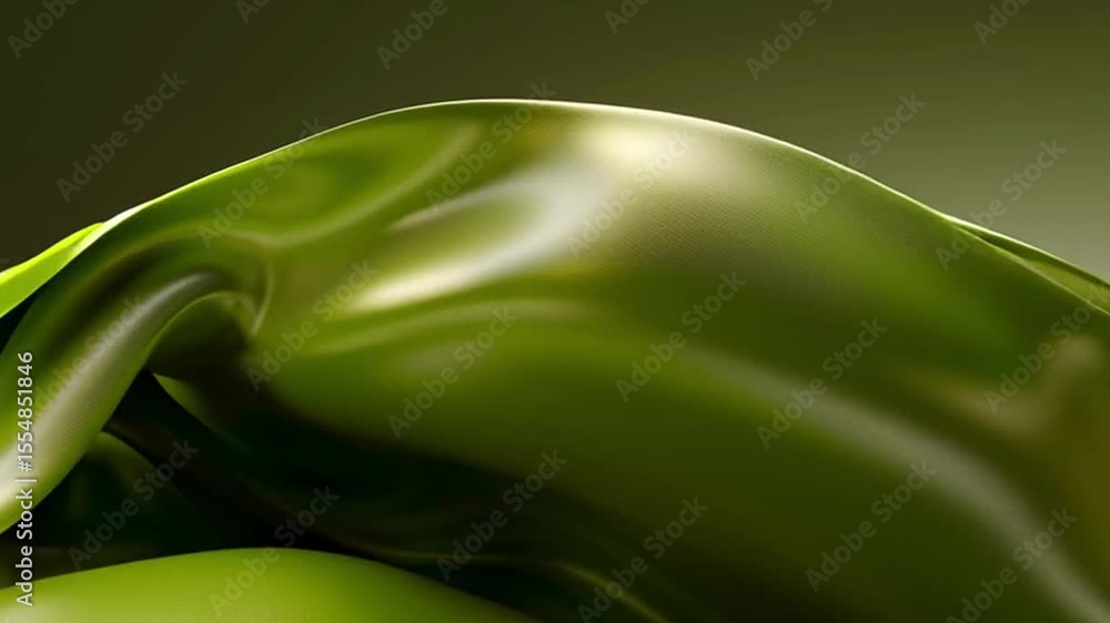 Poster elegant green fabric waves showcase smooth texture and minimalist design, creating serene atmosphere