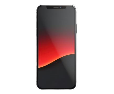 Sleek smartphone mockup featuring a vibrant red and dark gradient screen on a transparent background for technological presentations. - Powered by Adobe