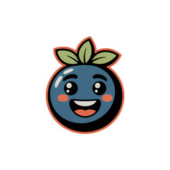 Happy cartoon blueberry character with green leaves and a cheerful expression suitable for various designs