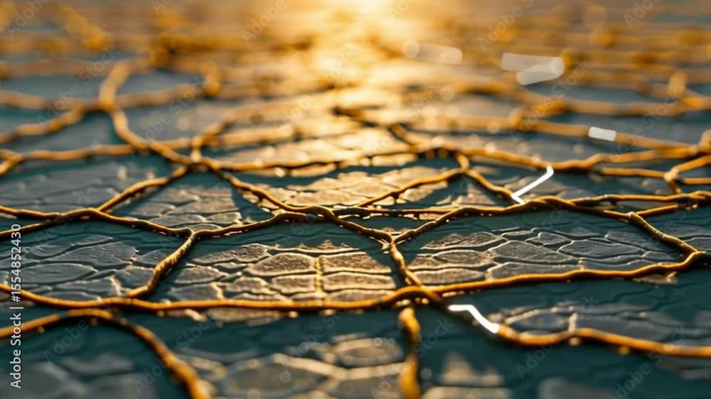 Poster intricate golden lines and textured patterns on cracked surfaces evoke natures beauty, creating stun