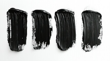 Fototapeta premium Four black, thick, textured strokes on a white surface