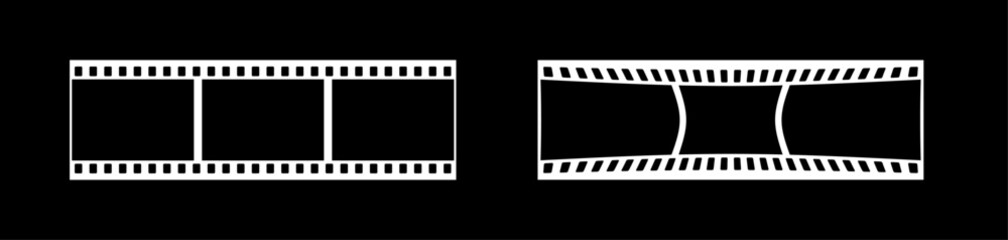 Abstract 3d 35mm film strip vector decoration with 3 frames on black background. White film reel symbol illustration to use for photography, television, cinema, photo frame.