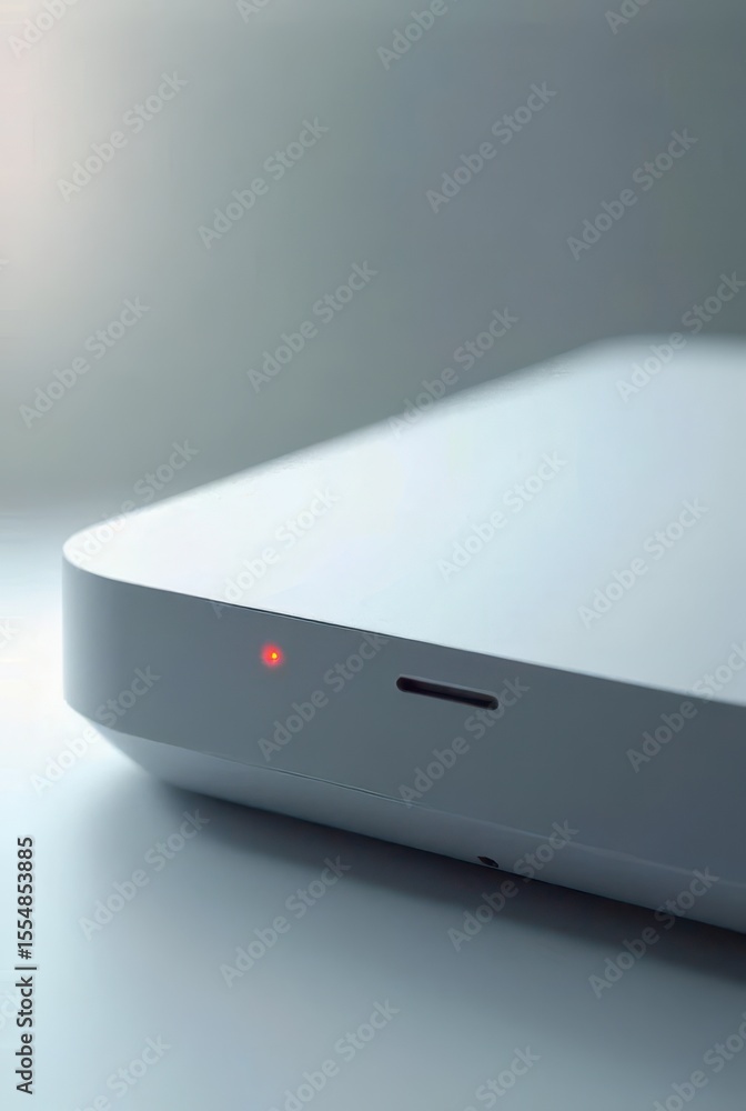 Poster a corner of modern tech hardware reveals smooth surfaces and minimalist form. the red status light s