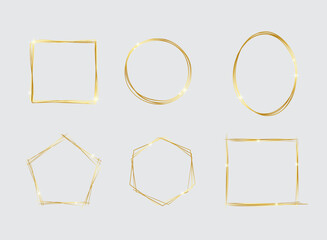Set of geometric gold frame isolated on white.Golden Geometrical frames.Simple abstract golden frames.Set of luxury gold frames collection.Luxury gold borders for wedding invitation elements.