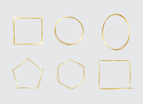 Set of geometric gold frame isolated on white.Golden Geometrical frames.Simple abstract golden frames.Set of luxury gold frames collection.Luxury gold borders for wedding invitation elements.