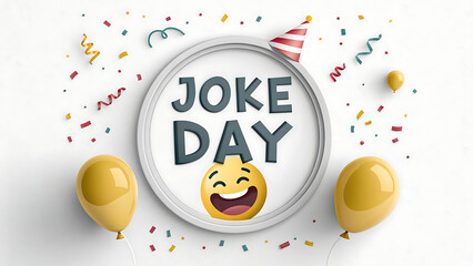 Celebrate joke day with laughter and fun featuring a happy emoji and balloons