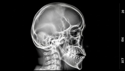 Detailed X-Ray Image of Human Skull Showcasing Intricate Bone Structures and Features