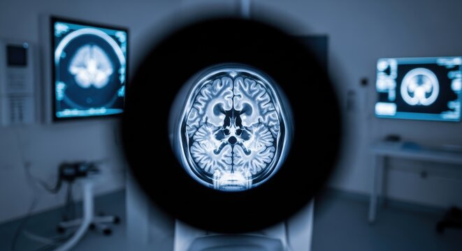 Advanced Medical Imaging: A Close-Up View of a Human Brain MRI Procedure in a Clinical Setting