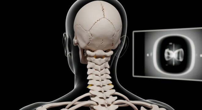 Detailed Anatomical Illustration of the Human Spine and Neck with Medical Imaging Representation