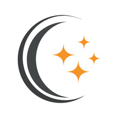 Dark grey crescent with orange stars abstract