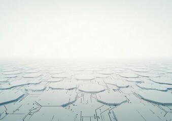 Endless circuit board stretching to white horizon