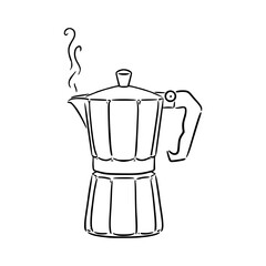 steaming moka pot coffee maker sketch