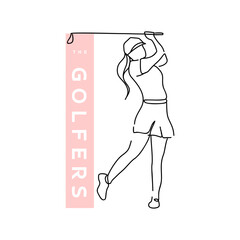 Stylish Woman Golfer Line Art, One line women golfer illustrations