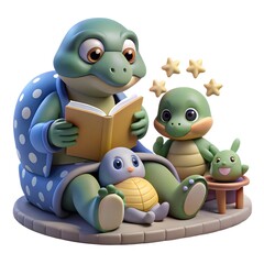 Cute cartoon turtle family enjoying a bedtime story together