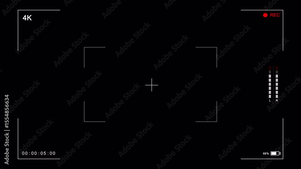 Poster 4k video camera recording viewfinder display with audio levels and battery indicator.alpha chanel vi