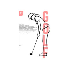 Stylish Woman Golfer Line Art, One line women golfer illustrations
