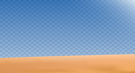 Realistic desert landscape isolated on transparent background. Sandy desert dunes. Vector