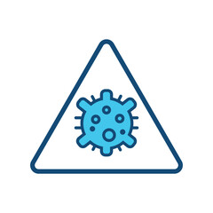 Virus Alert Icon, Infectious Disease Warning Sign, Covid-19 Bacteria Symbol in Triangle