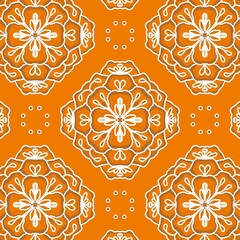 Orange and White Floral Mandala Seamless Pattern Design