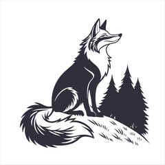 black silhouette of a fox vector, ai generator