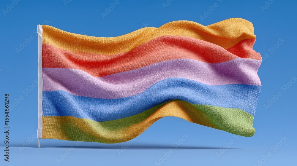 Aufkleber large flowing fabric flag with abstract texture on blue background