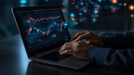 Person working on laptop with stock market data