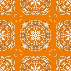 Orange and White Mandala Seamless Pattern Geometric Floral Design