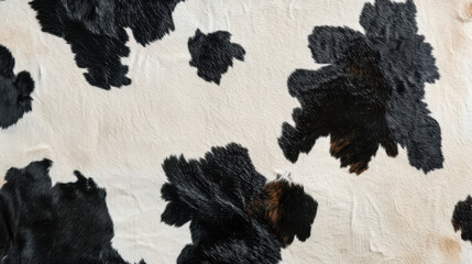 Close-Up of Black and White Cowhide Leather Texture with Natural Pattern and Surface Details