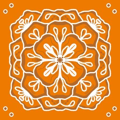 Orange and White Floral Mandala Design Symmetrical Pattern