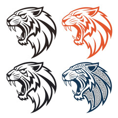 Aggressive tribal lion or tiger head tattoo vector illustration logo design