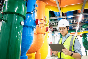 asian male engineer is working on a Cooling system pipeline